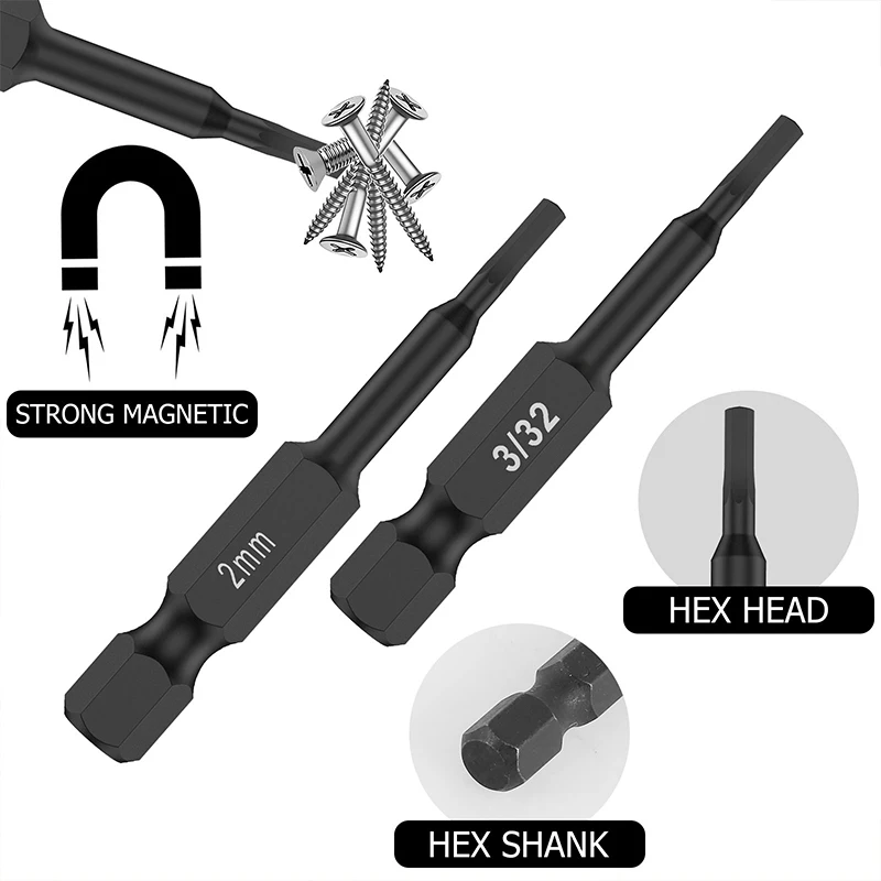 Hex Bit Set Head Allen Wrench Screwdriver Bit Set SAE Metric Hex Shank Magnetic Screw Driver S2 Steel Electric Drill Hand Tools