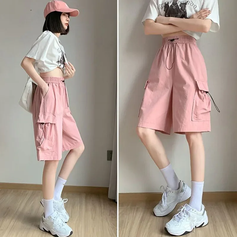 Xpqbb Cargo Shorts for Women Harajuku High Waist Baggy Y2K Hip Hop Shorts Woman Streetwear Trendy Big Pocket Bf Short Pants