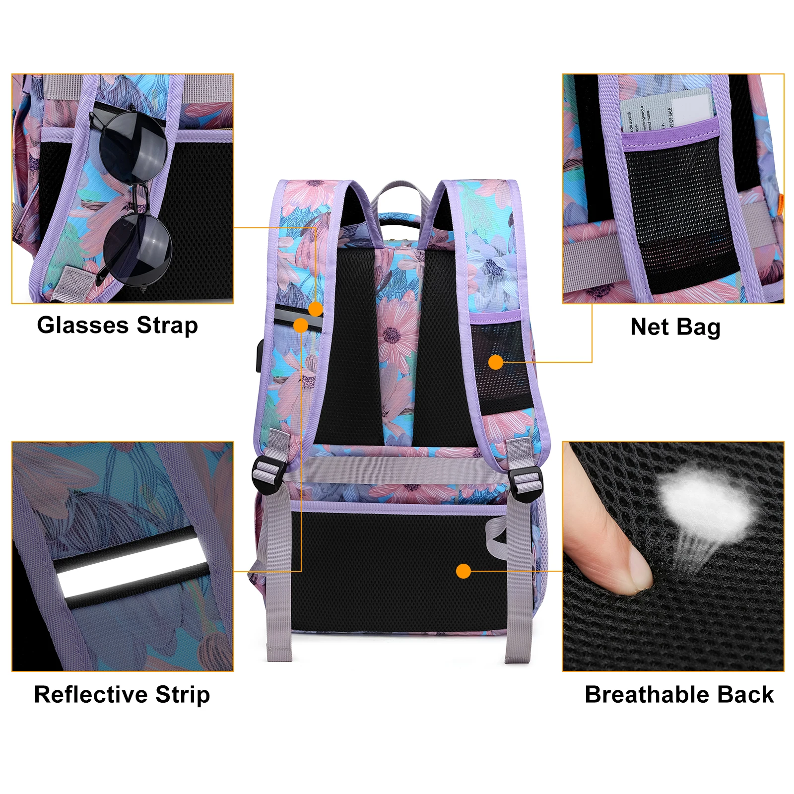 Lunch Backpack Insulated Cooler Picnic Bag Women\'s Camping Backpack Lunch Box with USB Port 15.6 Inch Laptop Waterproof Backpack