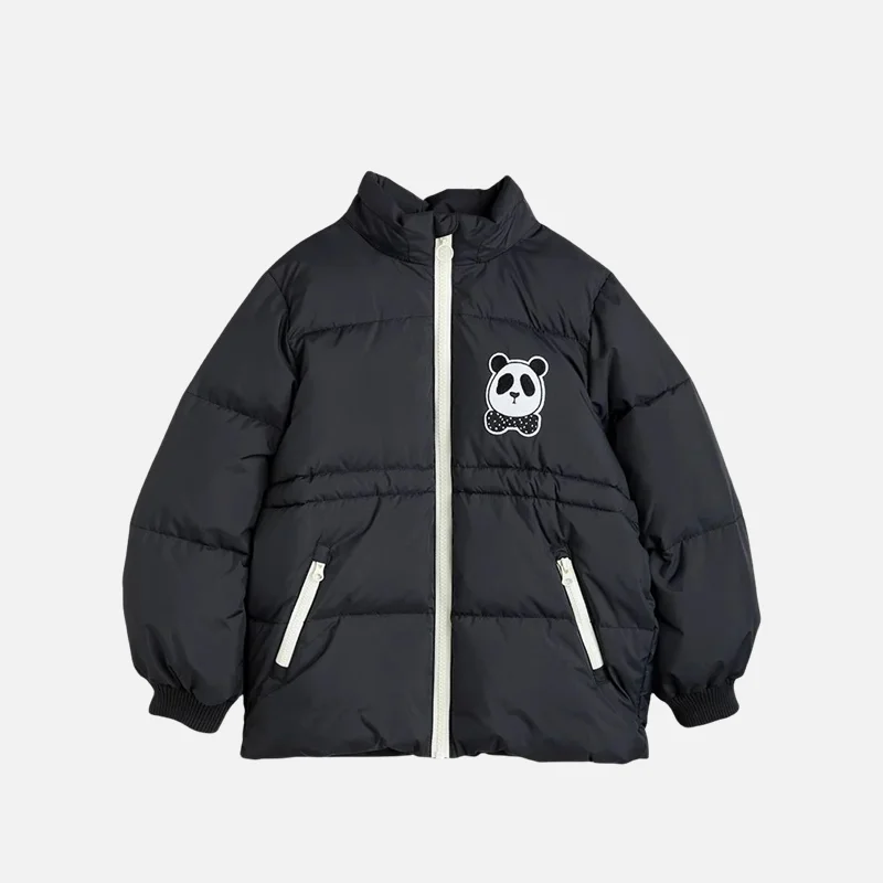 ins wind mini autumn and winter New M.Rodini Boys Girls panda black wool collar cotton-padded jacket