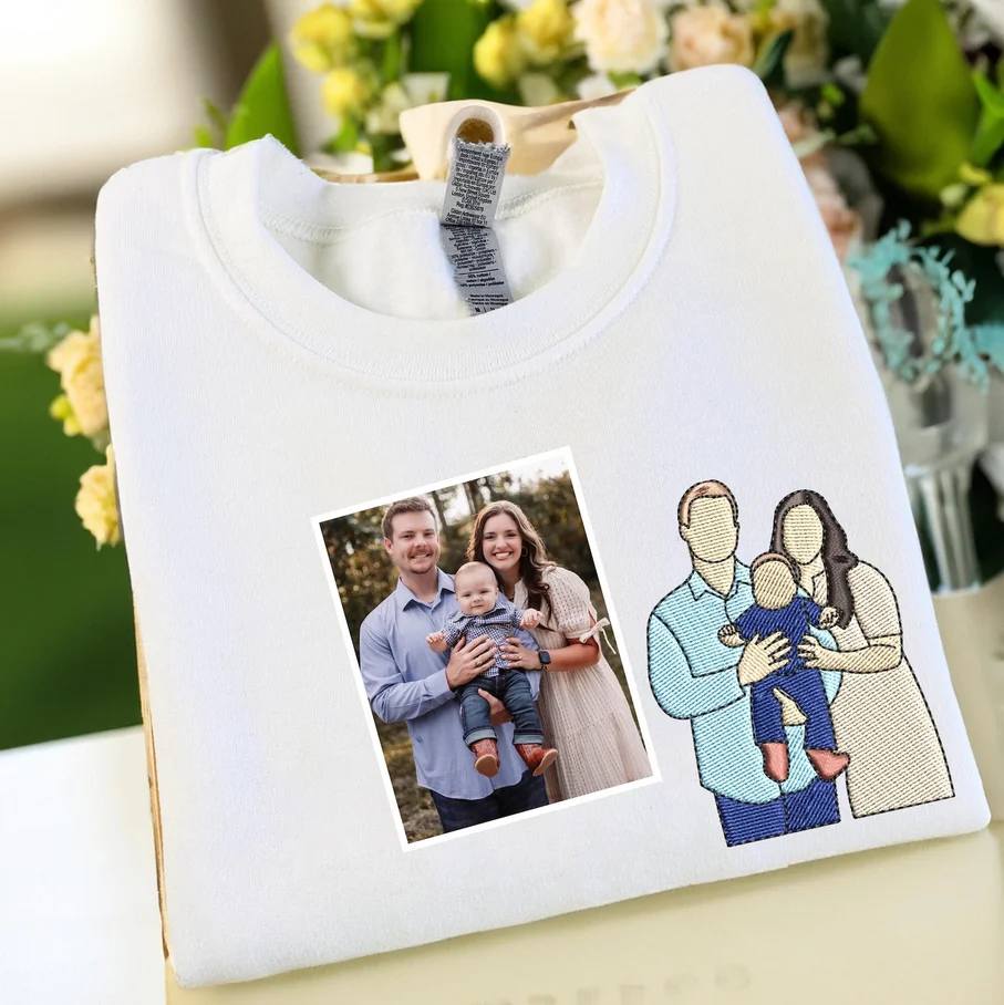 Custom Embroidered Mother Day Sweatshirt with Mama Portrait | Personalized Mom Photo Sweatshirt  Kid Name | Best Gift for Mom