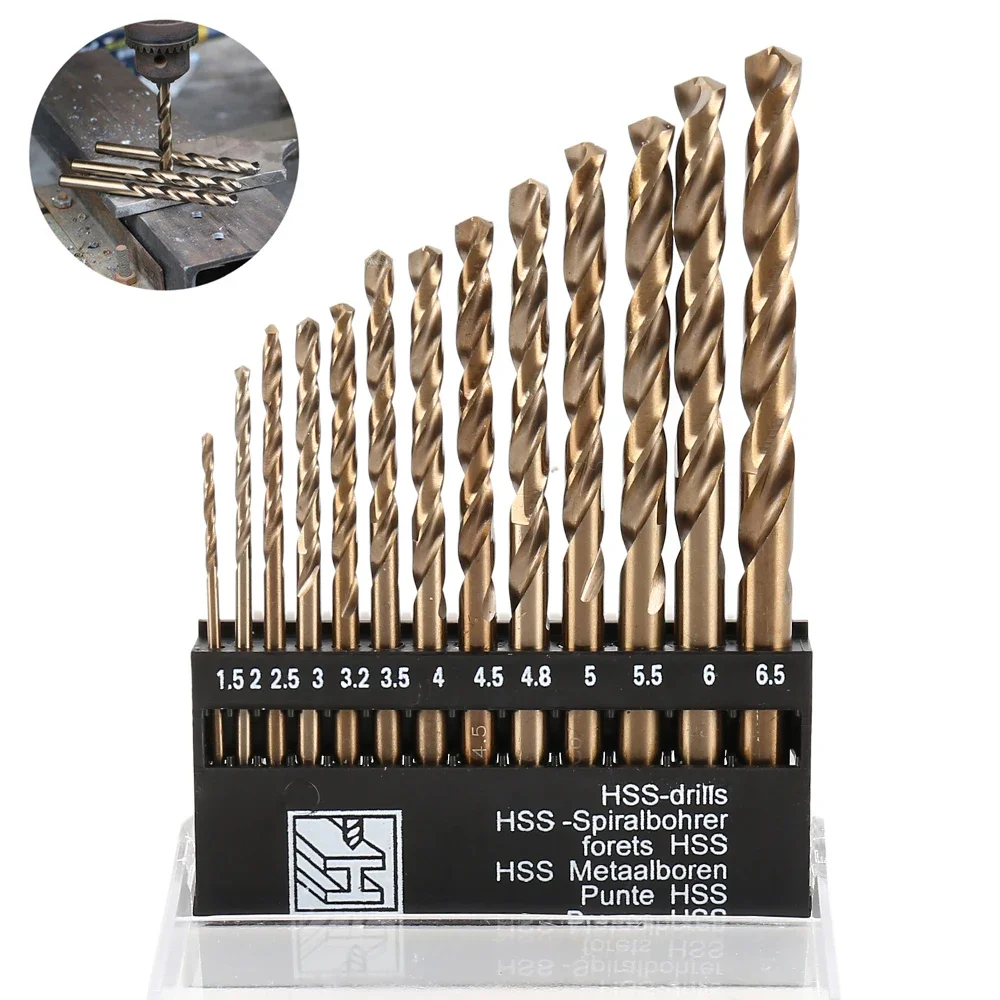 13pcs HSS High Speed Steel Twist Drill Bit 1.5-6.5mm Wood/Metal Hole Cutter Round Shank Gun Drill Bit Professional Drill Bits