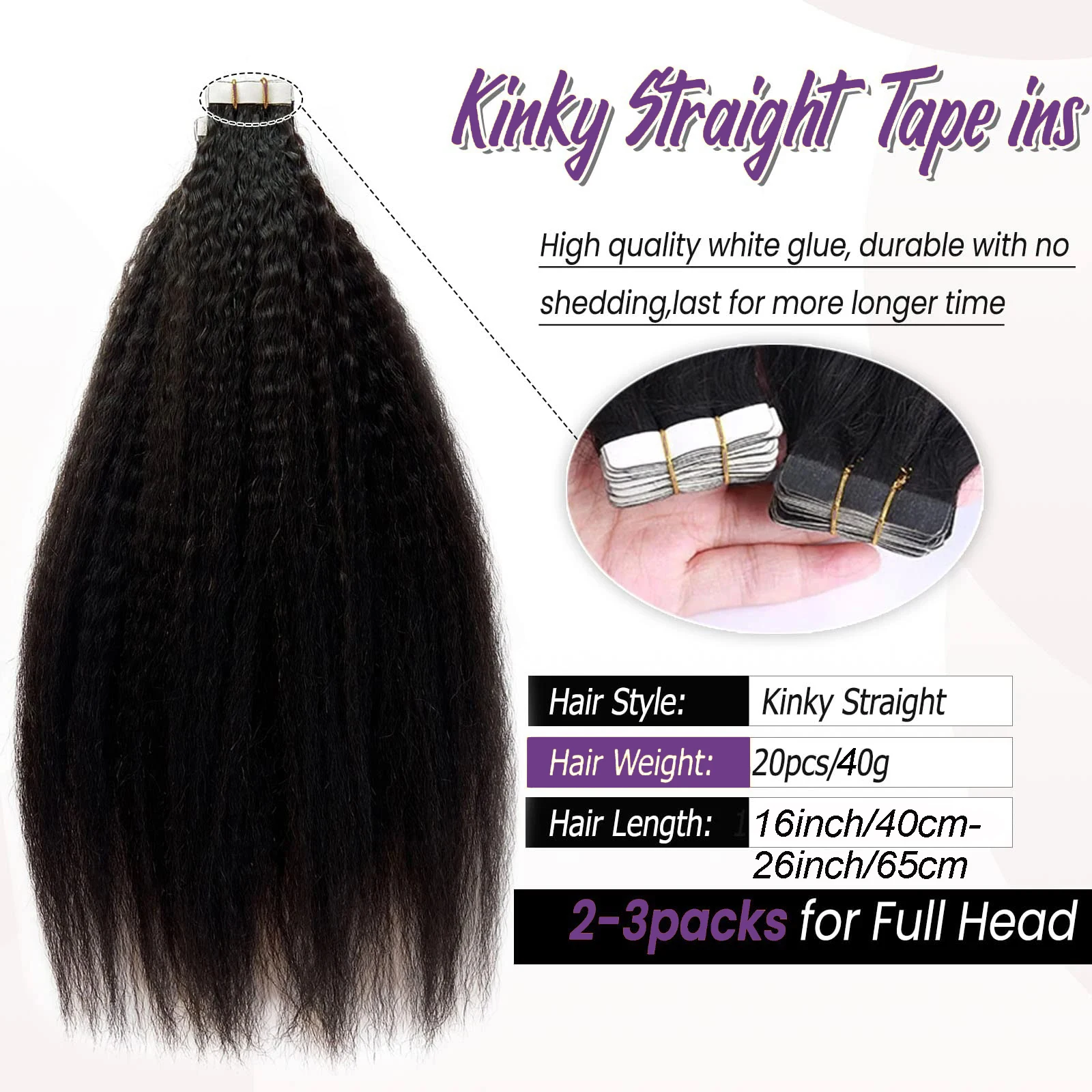 Tape In Extensions Kinky Straight Tape Ins Extensions Braziliaanse 100% Echte Remy Menselijk Haar Natuurlijk Zwart # 1b Maagdelijke Haartape Ins