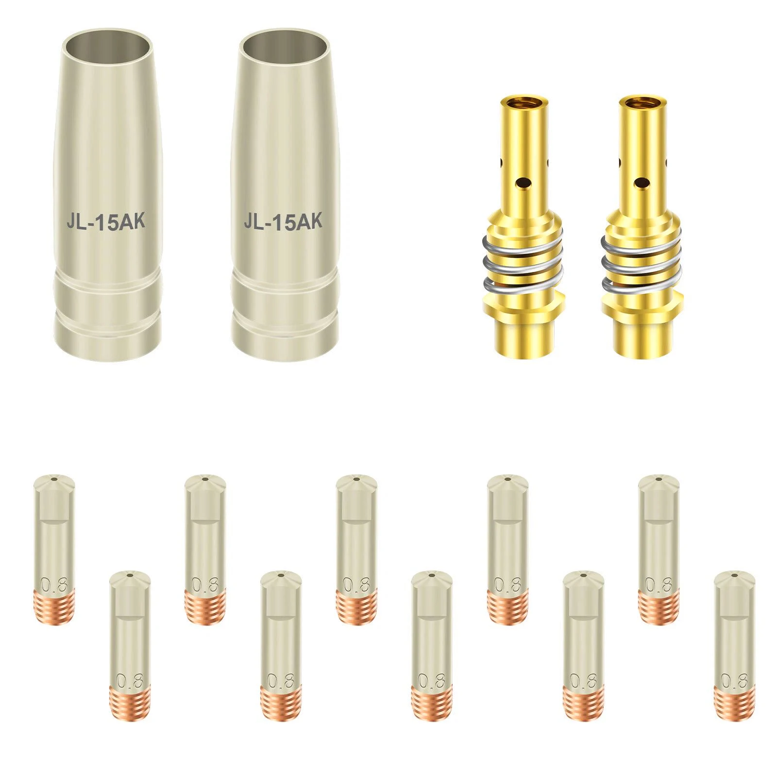 14Pcs/Set 15AK MIG MAG Welding Torch Kit 0.03'' 0.8mm M6 Contact Tip Nozzle Diffuser Compatible For 15AK MIG/MAG Welding Torch