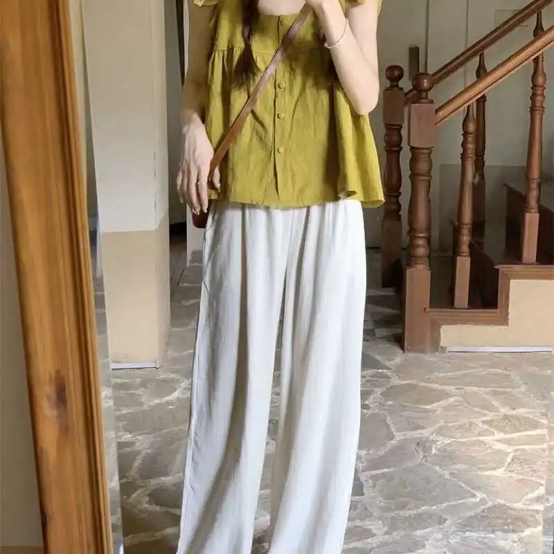 بلوزة نسائية صيفية جديدة بتصميم مطوي أنيق، فضفاضة ونحيفة، قميص كاجوال مريح وقابل للتنفس من القطن