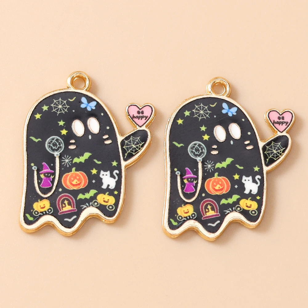 Leslie 20 Stück 19x25mm Niedliche Kawaii-Geister-Charms Halloween-Geister-Anhänger für Schmuckherstellung, Armband, Halskette, Zubehör – Detail 5