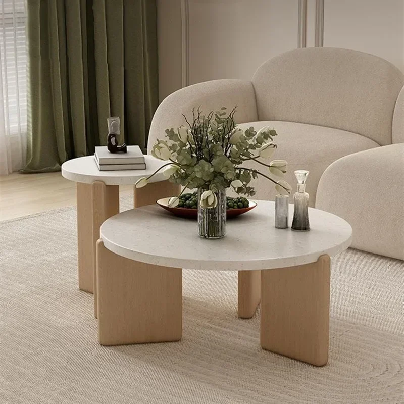 Center Table for Living Room Nordic End Tables Modern Simple CoffeeTables Wood Mobile Side Table Round Marble