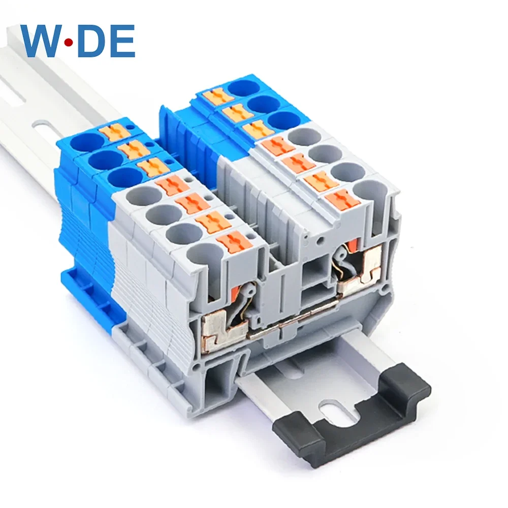 10Pcs PT-6 Din Rail Terminal Block  Connectors Push In Spring Screwless Feed Through PT6 Wire Connector Conductor