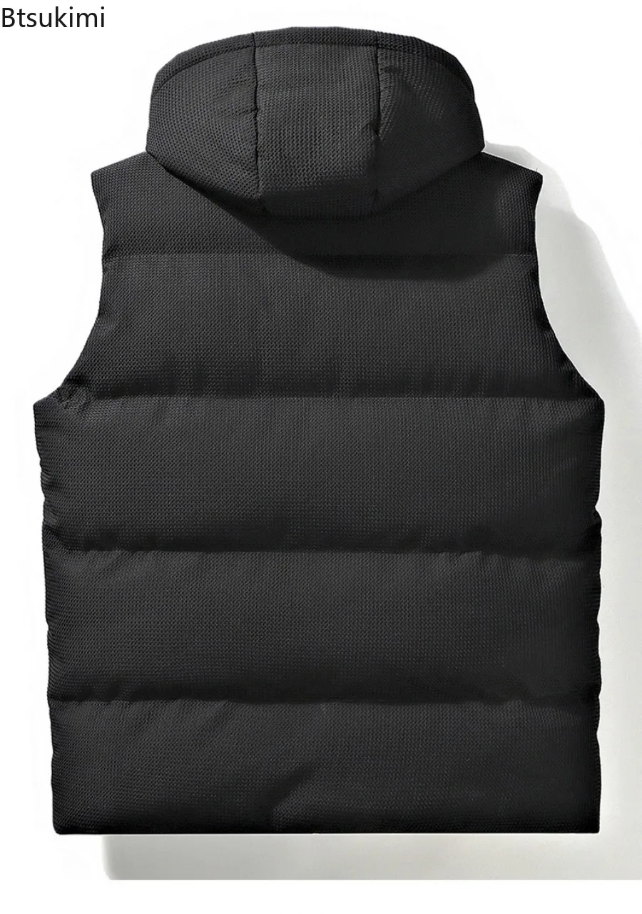 2025 Autumn Winter Men's Thicken Cotton Waistcoat Sleeveless Vests Jackets Warm Comfortable Outerwear Male Zipper Hooded Coats
