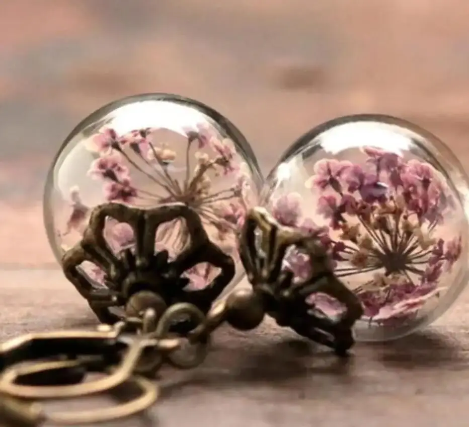 Fashion Personal Delicate Glass Ball Inlay Pink Color Flower Dangle Earrings For Women Birthday Parties Fashion Custom Jewelry