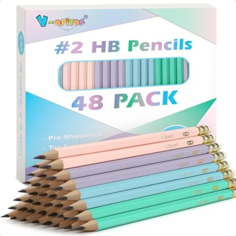 

WoodCased 2 HB Pencils 48 Pack PreSharpened Pencils with Top Erasers Bulk Pastel Color Pencils for School Teacher plies Writing