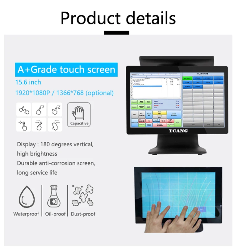 MSA9 Android11/Windows10/Linux ماكينة تسجيل المدفوعات النقدية Pos نظام 15.6 بوصة تعمل باللمس مطعم شاشة مزدوجة أجهزة الكمبيوتر المكتبية Pos Terminal