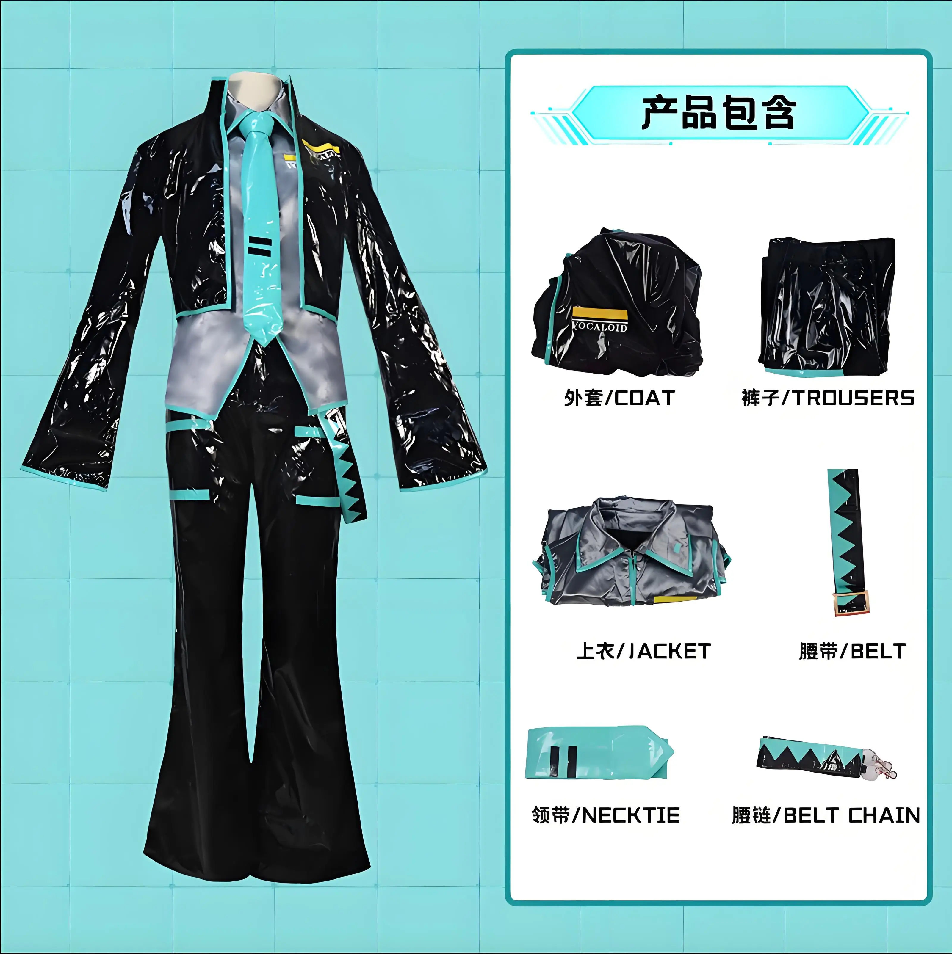 Green Themed Anime Male Cosplay Costume Complete Set with Black Jacket and Green Wig, Customizable Sizes view 5