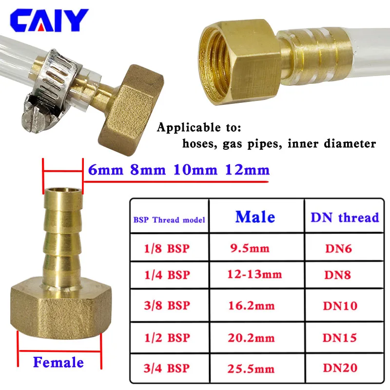 Latão Mangueira Conector 6 8 10 12 14mm Barb Cauda 1/8 “1/4” 3/8 “1/2” BSP Rosca Macho Ar Gás Tubo Barb Montagem Adaptador Acoplador Conjunto