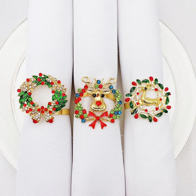 

2pcs Christmas Napkin Ring Holders Xmas Table Decor For Home Metal Reindeer Horn Tissue Ring Wedding Banquet Hotel Table Sup