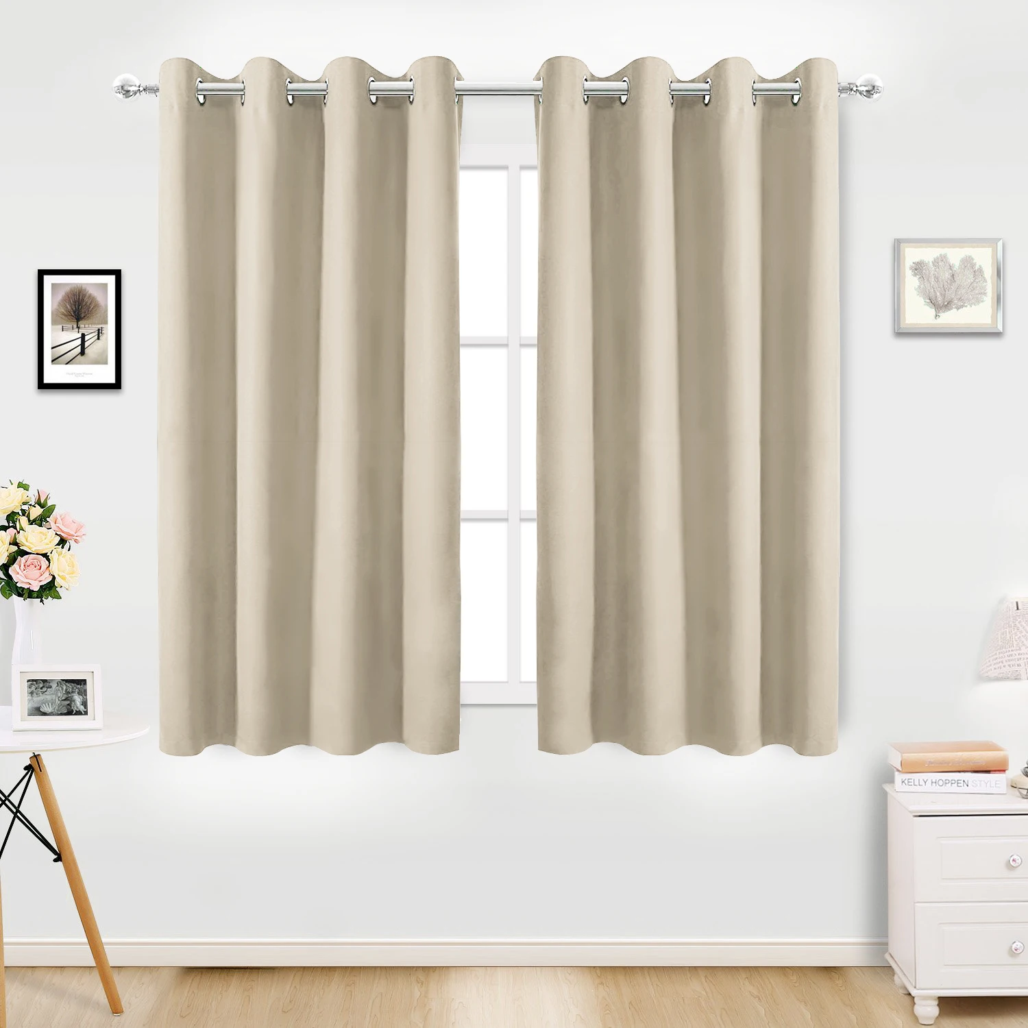 

34 in. W x 84 in. L Blackout Curtains with Grommet Top Room Darkening Noise Reducing, Beige（1 Panel）