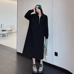 Spring Autumn New Plus Size Zipper T Shirt Dress Long Sleeve Solid Loose Simplicity Casual Dresses Fashion Vintage Women Clothes