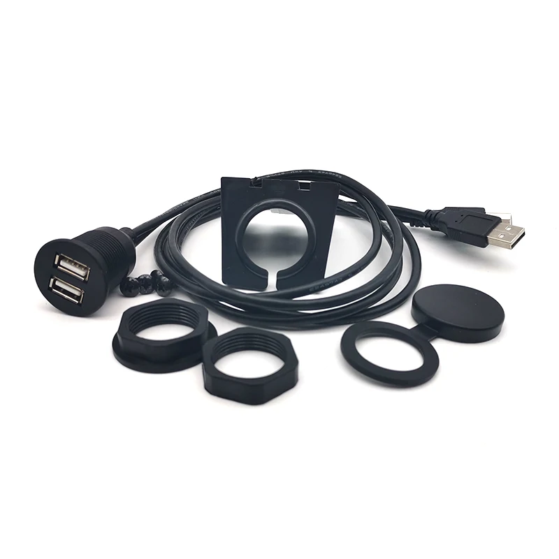 Car Dashboard Flush Mount Dual USB 2.0 A Male To 2x Female Extension Cable 3ft