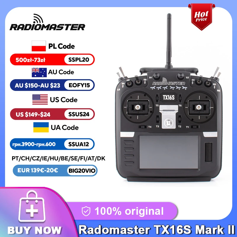 In stock）adiomaster TX16S MKII Mark 2 MK2 Radio Controller Hall Gimbals ELRS / 4IN1 Transmitter Remote Control EdgeTX and OpenTX