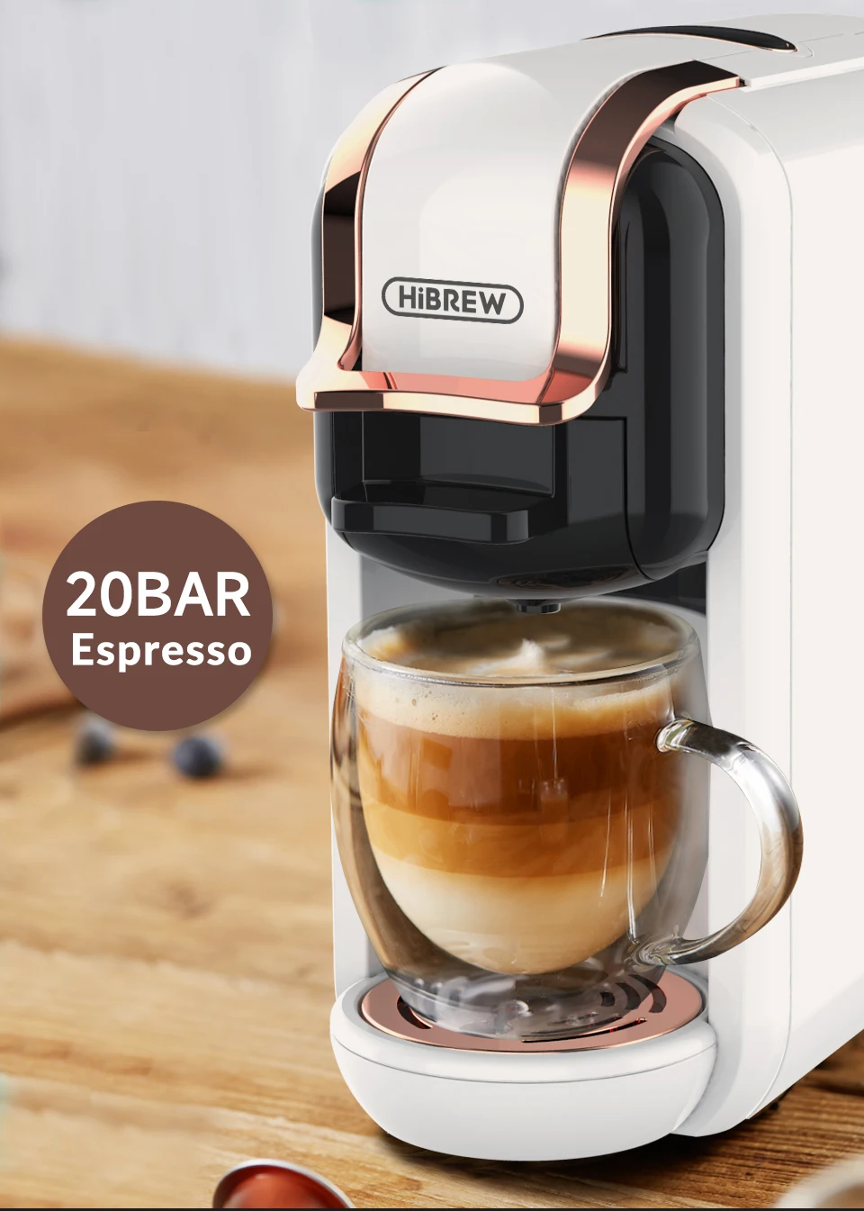 HiBREW Koffiezetapparaat Cafetera Heet/Koud 4in1 Meerdere Capsule 20Bar DolceGusto-Melk & Nexpresso Capsule ESE pod Gemalen Koffie H2A