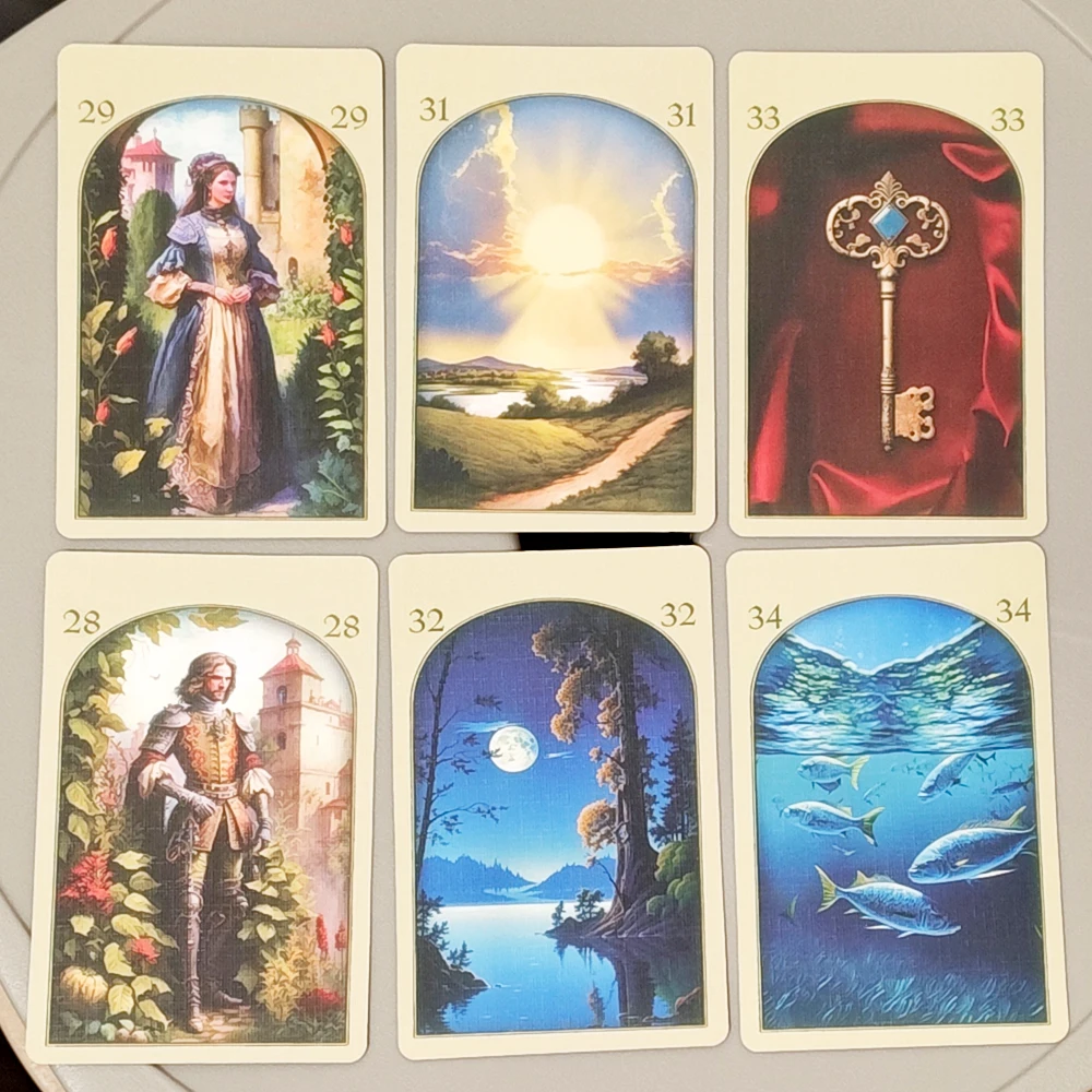 Stampato su cartoncino doppio rilievo 350GSM Mazzo Oracle Lenormand medievale 9 * 6 cm 36 carte