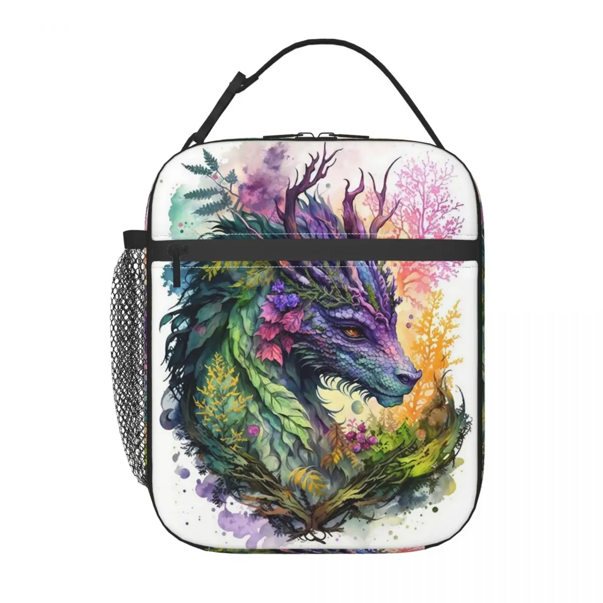 Mysterious Dragon Asian And Purple Flower Insulated Lunch Bag for Women Children Leakproof Food Boxes Thermal Lunch Box Tote