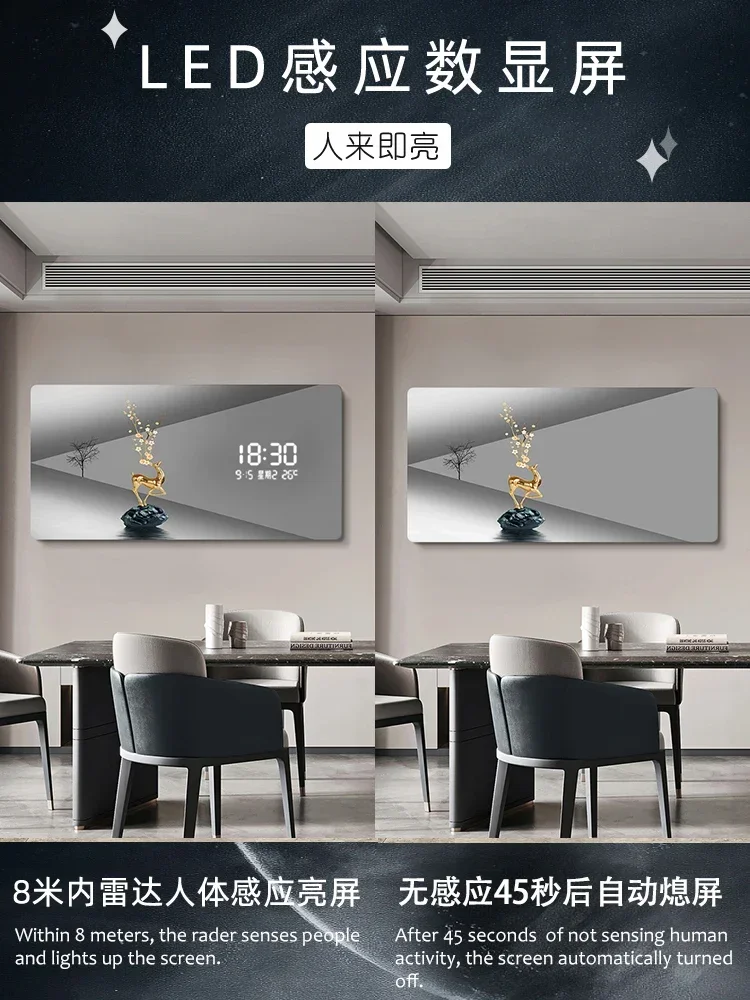 light luxury digital display electronic wall clock guest restaurant decoration painting radar induction light plug-in wall clock