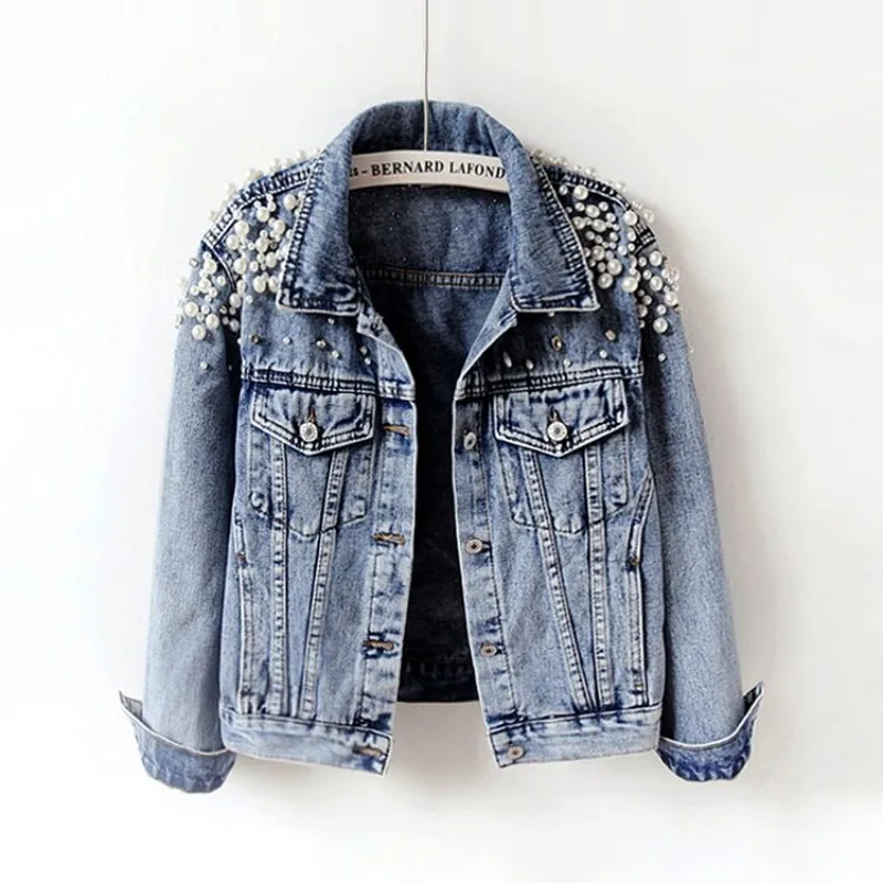 

Beading Short Denim Jackets for Women Vintage Punk Y2k Jackets Short Denim Coats Fashion Women Clothing jaqueta jeans feminina