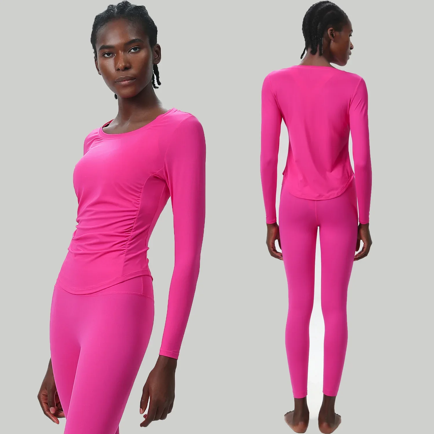 Conjunto de dos piezas de Yoga y Fitness para mujer, traje suave para gimnasio y correr, ropa de entrenamiento transpirable, ropa deportiva femenina de Color sólido