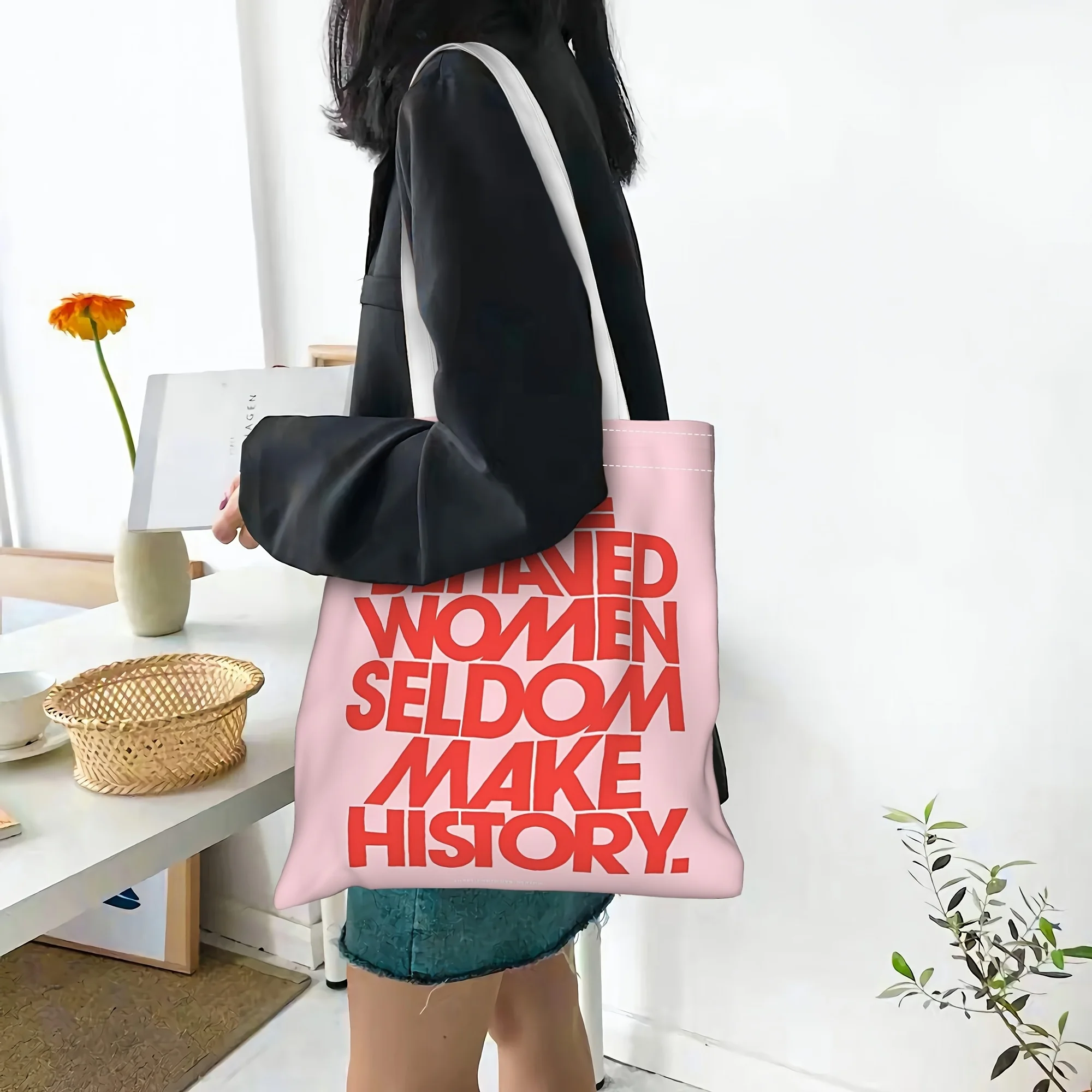 1pc Women's Empowerment Themed Tote Shopping Bag, Suitable for Daily Use, School, Travel, A Unique Gift for Feminism Enthusiasts