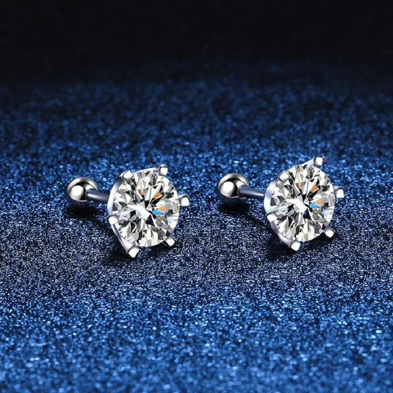 Women's Moissanite Screw Stud Earrings, 925 Sterling Silver