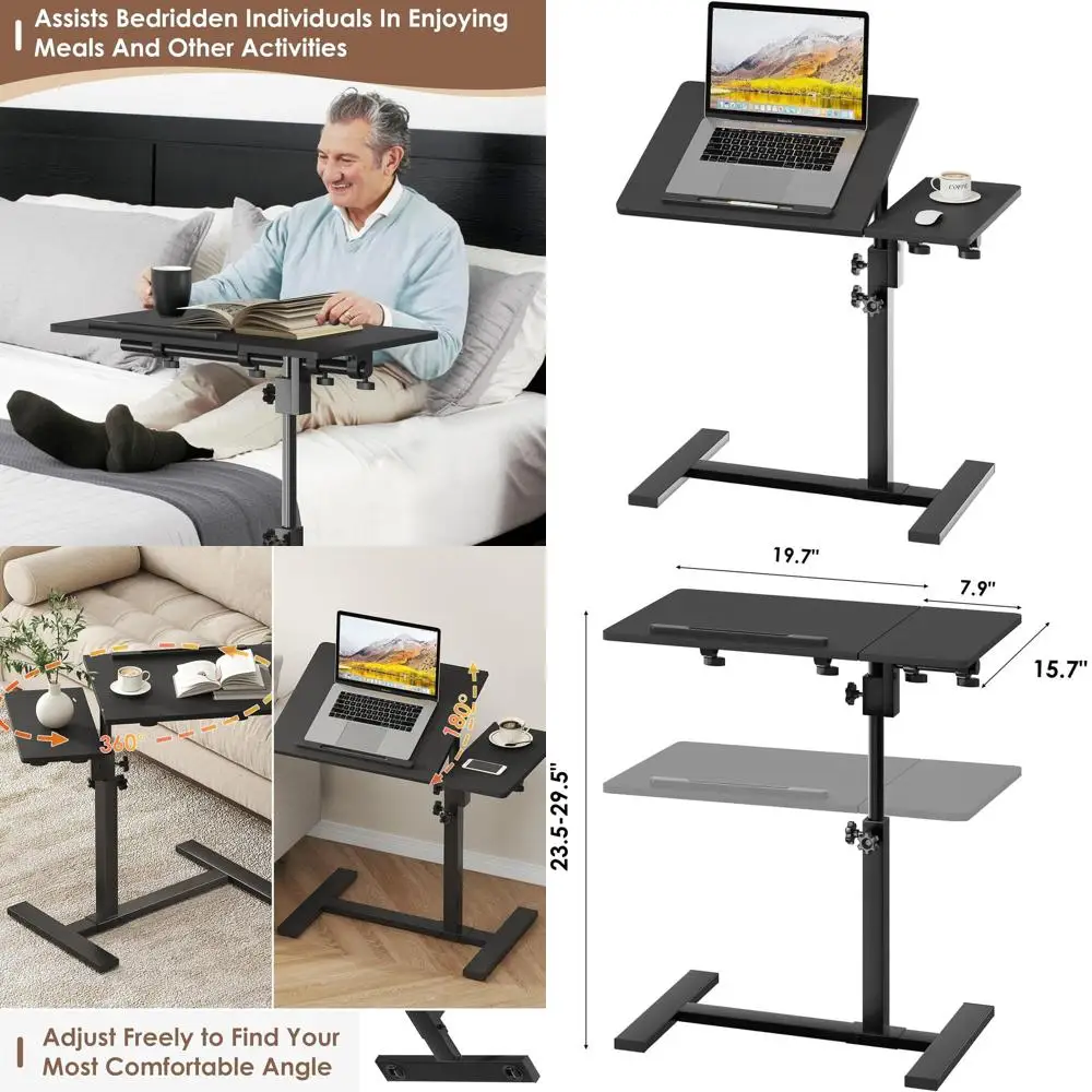 

Adjustable Laptop Desk with Wheels and Tilting Top for Sofa, Black
