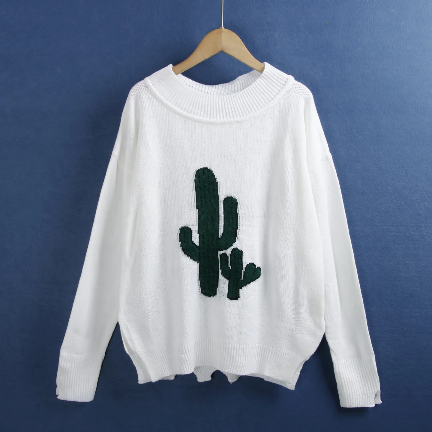 

5. Кактус, простой цвет, круглый вязаный свитер Ne, женский свободный крой, модный осенне-зимний трикотаж, повседневный онлайн-эксклюзив...