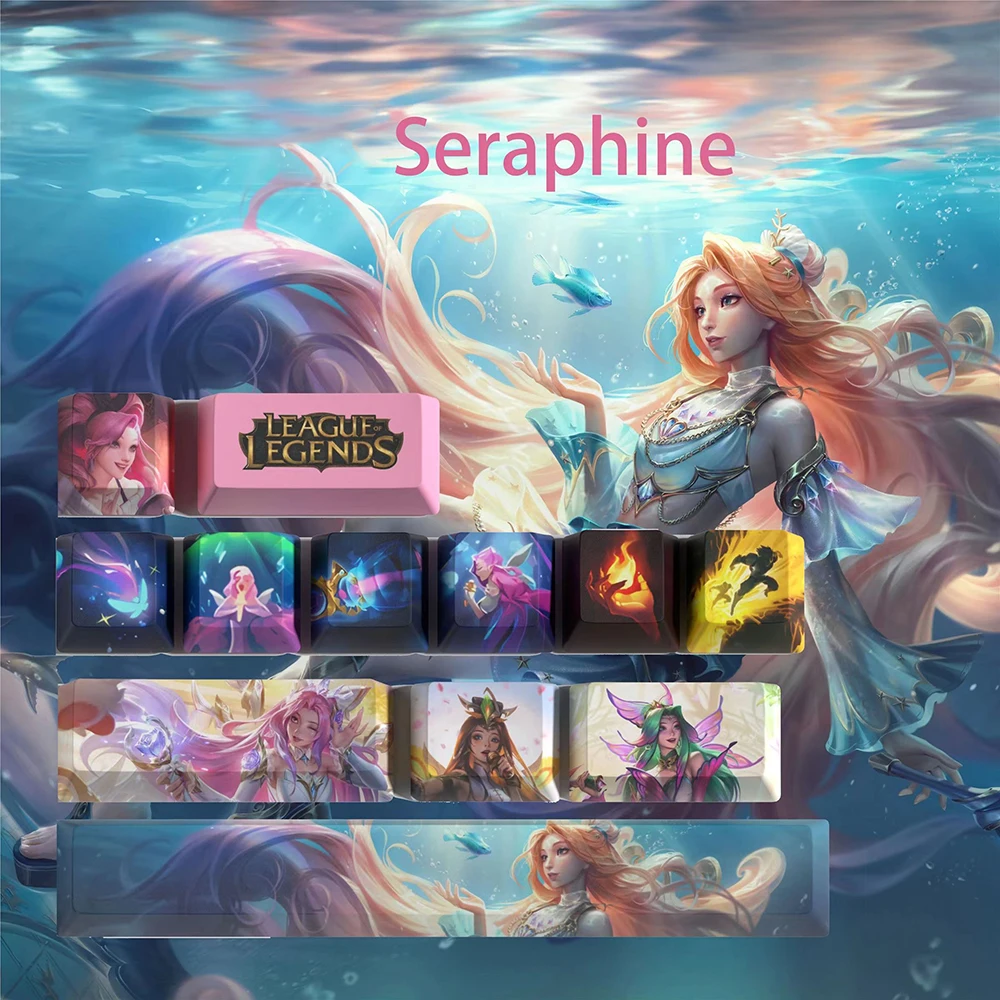 

Seraphine League of Legends Cute Cartoon Game Character Keyboard Keycap Tabletop Decoration Holiday Gifts Rell Qiyana Gangplank