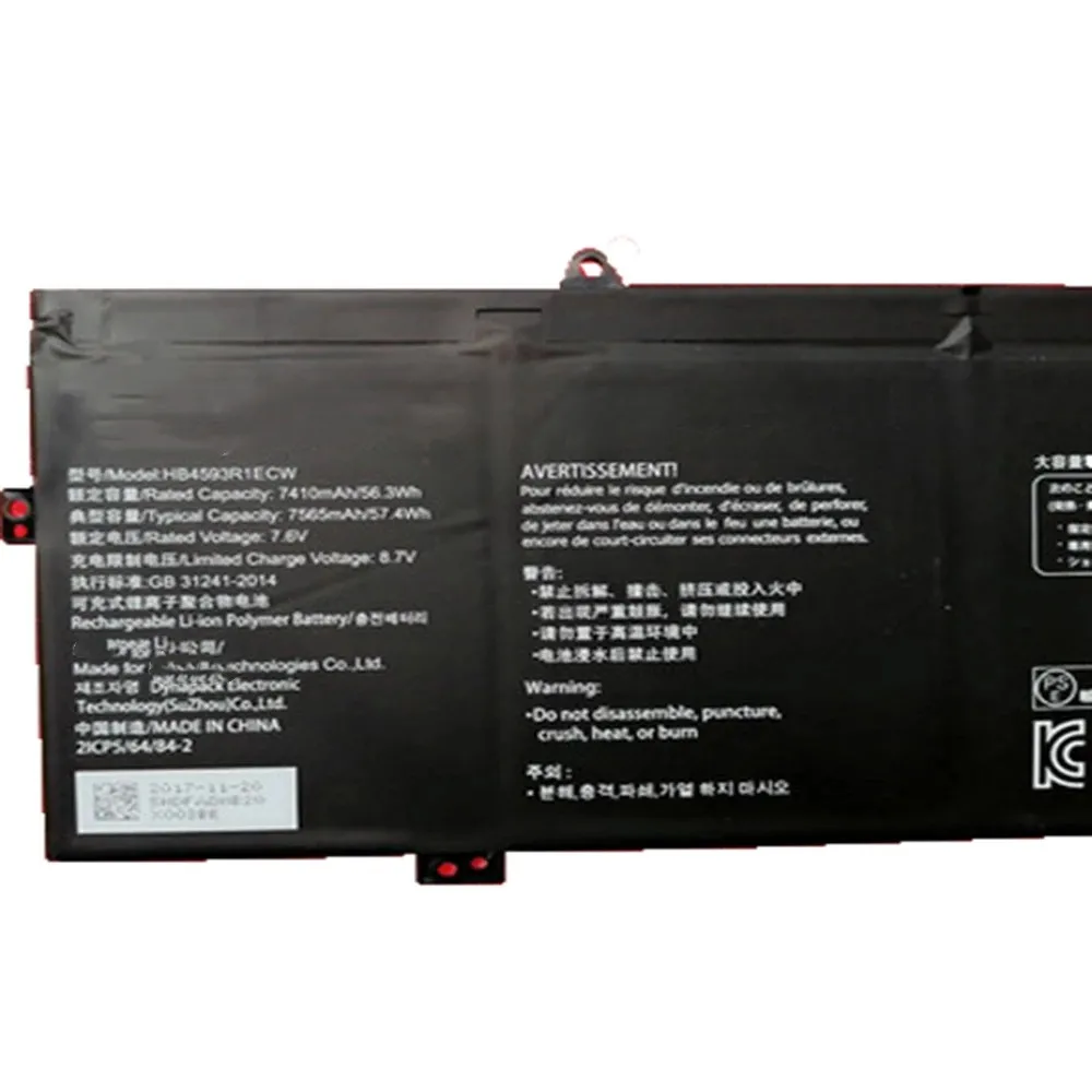 56.3WH HB4593R1ECW Battery For Huawei Matebook 14" X Pro KPL-W00 KLV-W29C MACH-W29C W19C W29B "GRADE A" KLVL-WFE9 KLVC-WAH9L