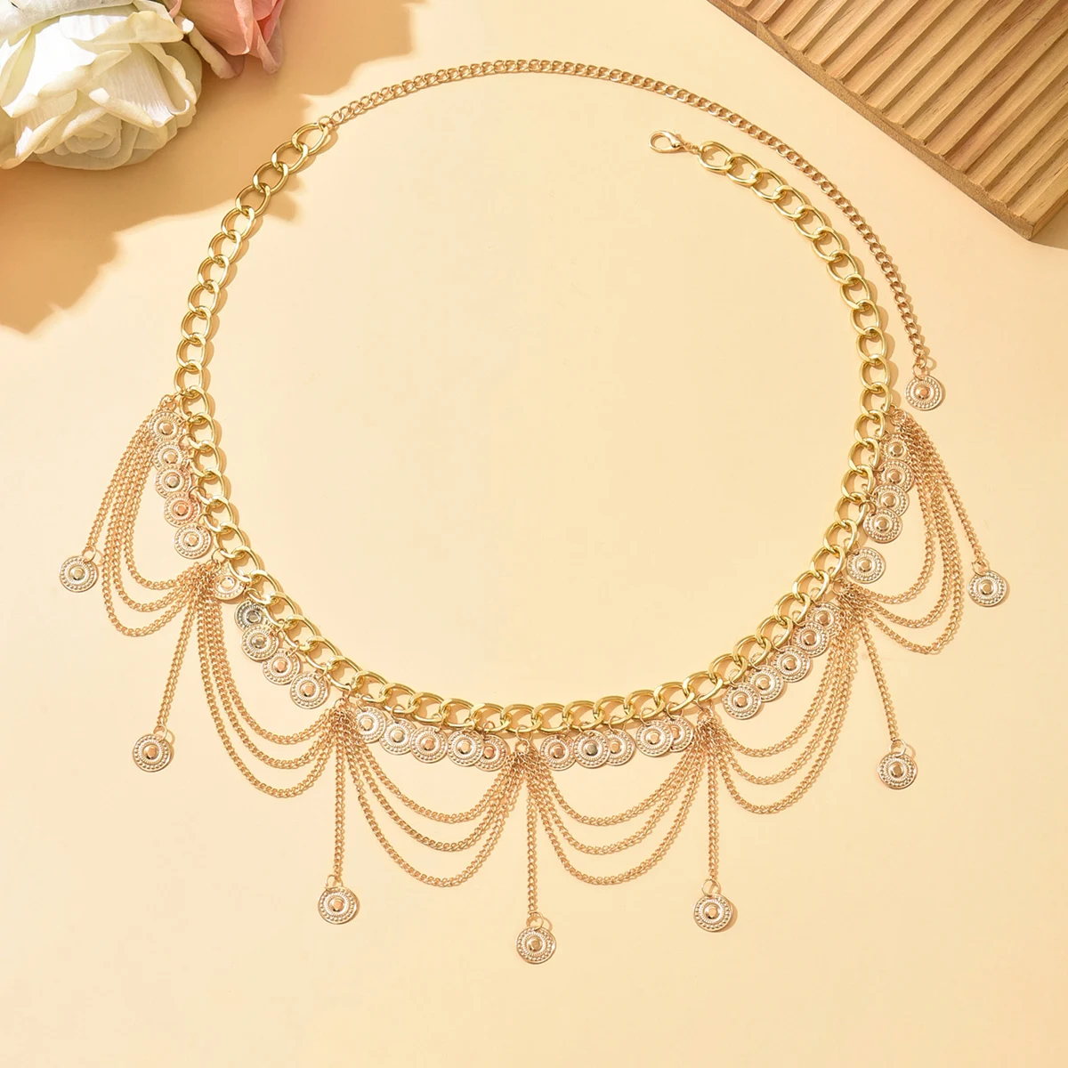 موضة جديدة الرقص الشرقي الخصر سلسلة للنساء أنيقة الذهب اللون عملة شرابة الخصر قلادة تنورة سلاسل حزام مجوهرات