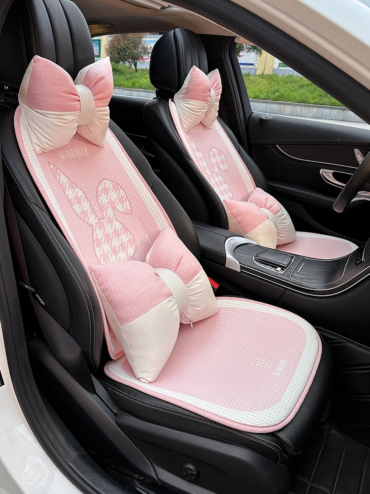 2023 Cartoon Cute Lattice Rabbit  Creative 3D Breathable Mesh Comfortable Protective Rear Cushion Car Seat Cushion