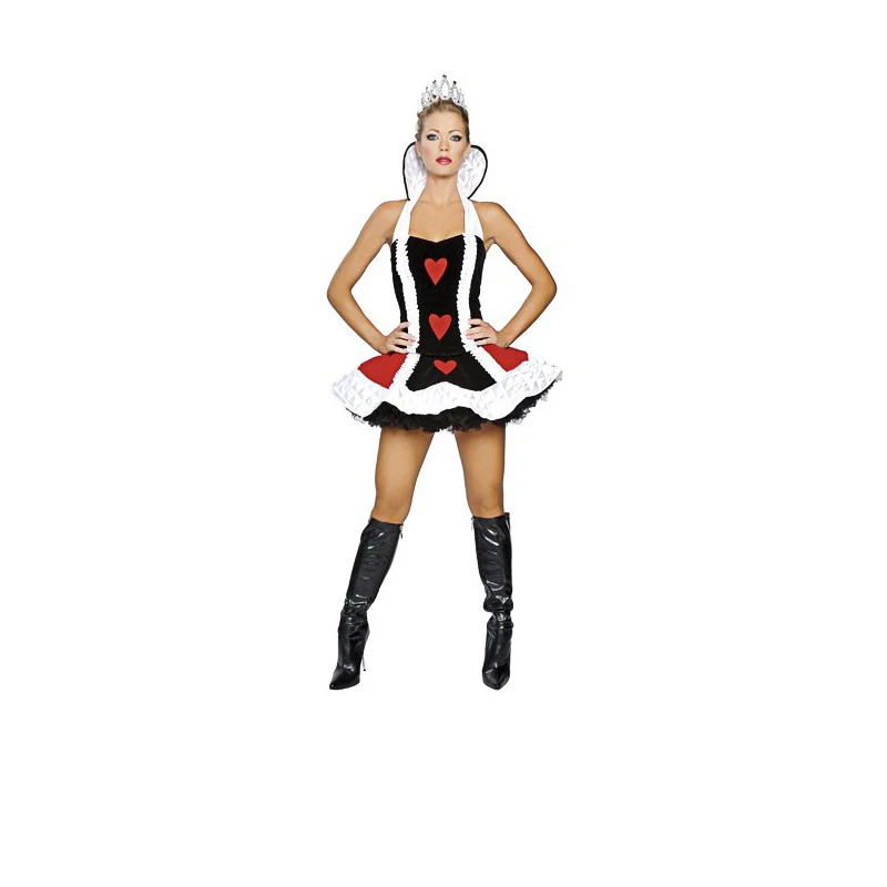 مثير ملكة القلوب زي النساء الكبار الخيال حفلة تأثيري يتوهم مثير زي Disfraz Adulto هالوين كرنفال فستان