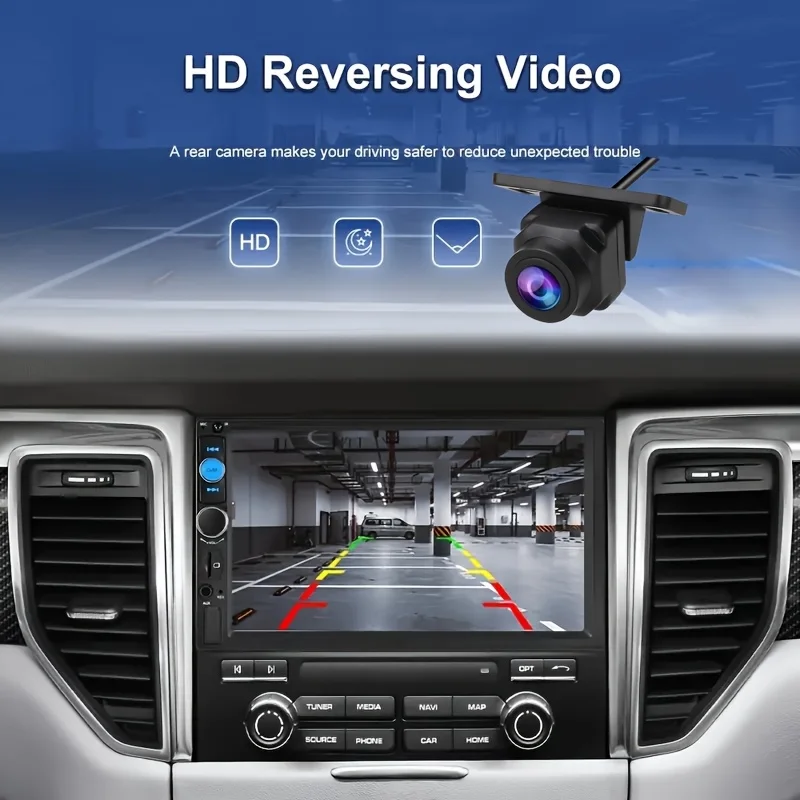 Estéreo para coche con pantalla LCD de 7 "de doble Din, Radio para coche con FM inalámbrico, reproductor MP5 con entrada USB/SD/AUX/enlace de espejo con cámara de marcha atrás