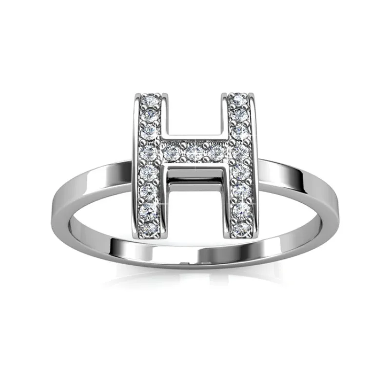 

Daisini, кольцо из стерлингового серебра 925 пробы с буквой H, украшенное кристаллами Swarovski для женщин и мужчин, модное кольцо, вечерние украшения на день рождения