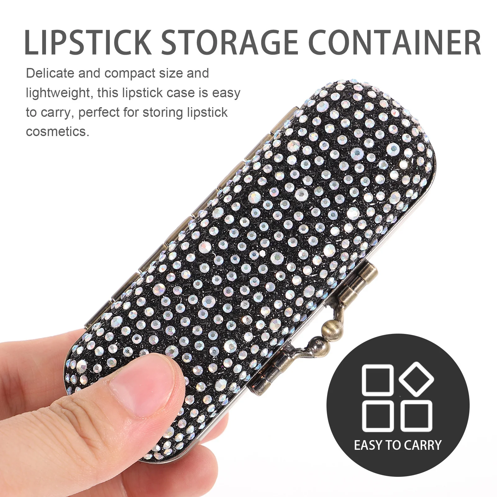 

Lipstick Case Portable Plated Rhinestone Lipstick Holder Travel Makeup Organizer Mirror Storage