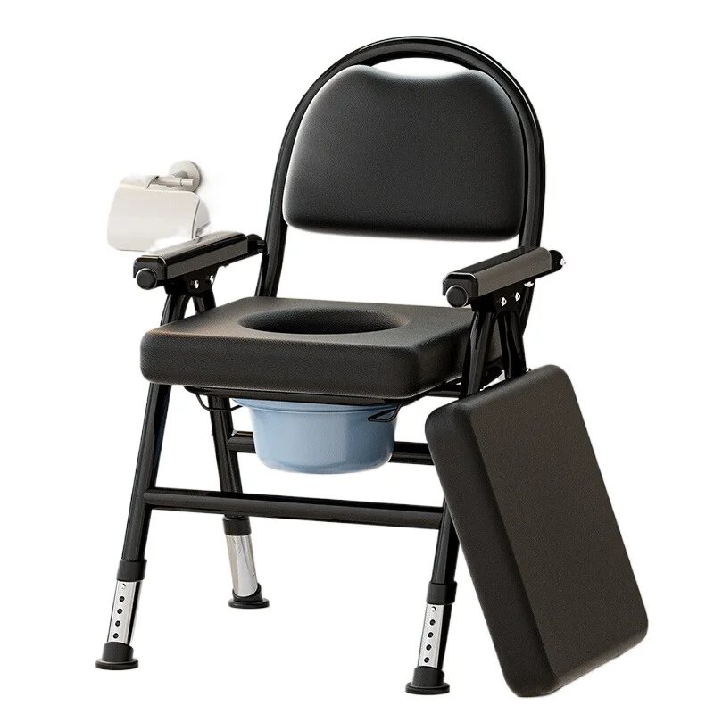 ‌Foldable Commode Chair, Non-Slip Toilet Seat Riser, Portable Bath Stool for Elderly, Adjustable Shower Seat with Backrest