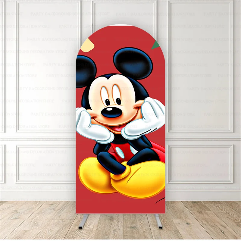 Disney Red Glitter Mickey Minnie Mouse Donald Duck Baby Shower Cartoon Arch Backdrop Birthday Party Photography Background Decor