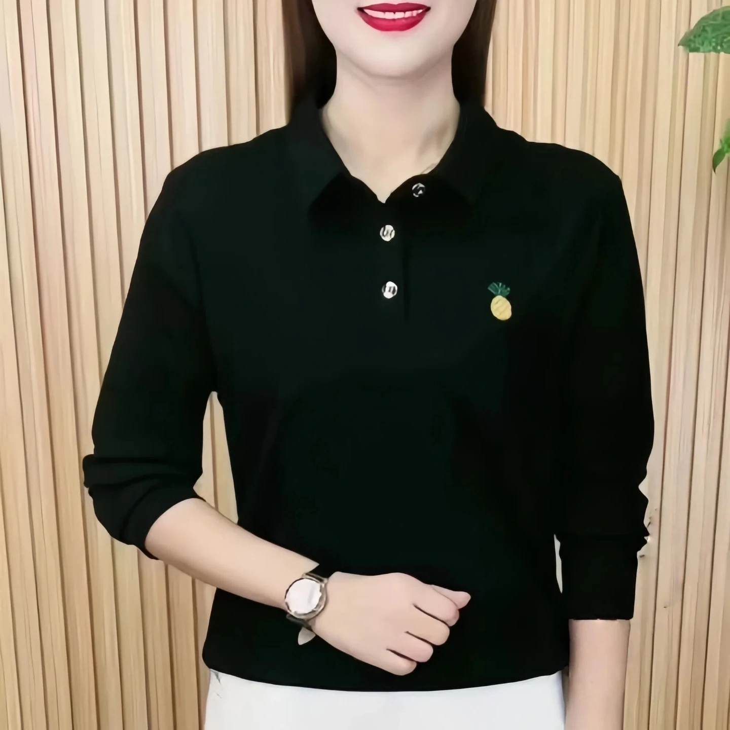 Spring Autumn 2026 Korean Style Thin Long Sleeve  Neck Casual Top for Middle-Aged And Elderly Women Breathable UV Protection