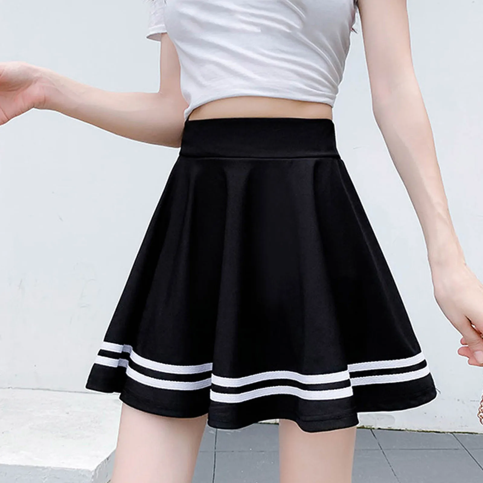 Women Pleated Short Skirt Fashion A-Line Elastic Waist Korean Style Ladies Sexy Girl Mini Short Skirts Preppy School Uniform