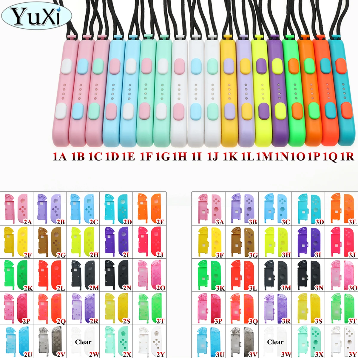 YuXi For NS Switch Console Joy con Housing Shell Case Replacement Parts and Hand Wrist Strap Rope Strips