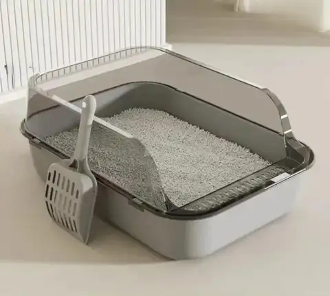 P Semi-Enclosed Cat Litter Box Splashproof Kitten Toilet Tray Pet Cleaning Basin with High Sides for Indoor Use