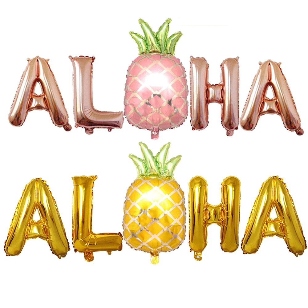 16 Inch ALOHA Letter Aluminum Foil Balloon Rose Gold Balloon Pineapple Aluminum Film Balloon Scene Arrangement Aloha Parti Favor