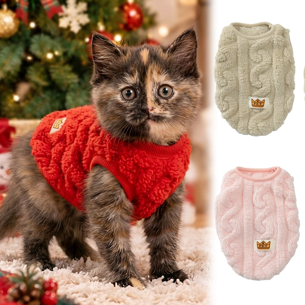 3PC Christmas Cat Dog Sweater Red Soft Fleece Warm Pet Clothes for Small Cats Puppy Kitten Costume Holiday Chihuahua Apparel