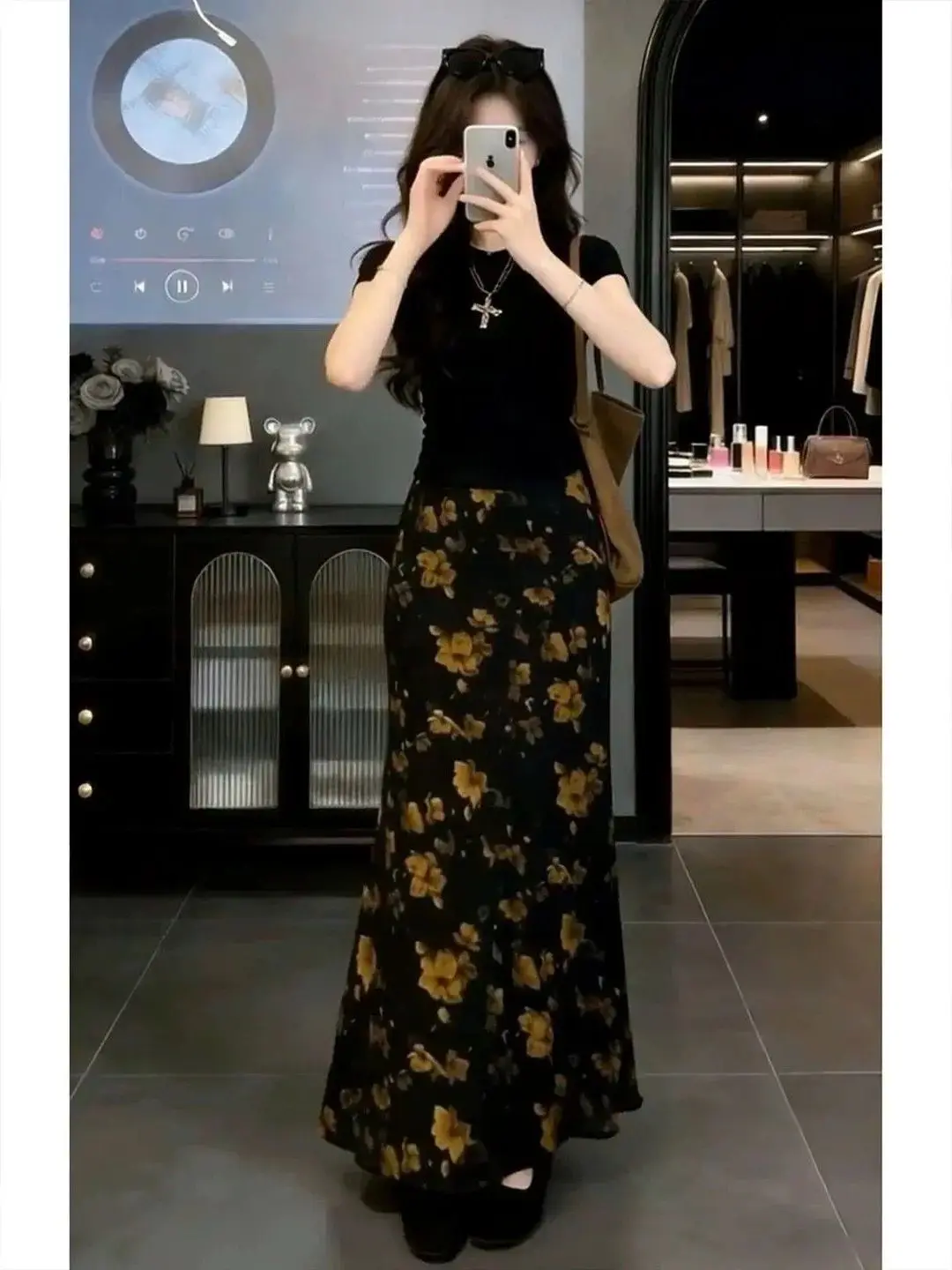 New Chinese Style Floral Halter Skirt Set Women's Unique Beautiful Long Vintage Dress Elegance Cool Sensation Summer Short Sl...